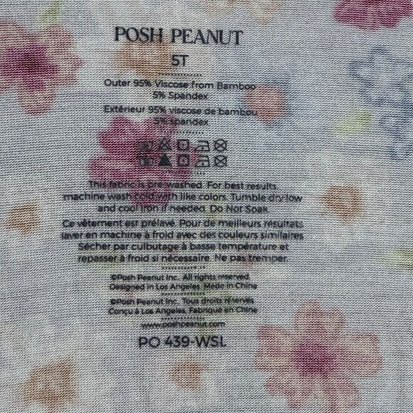 Posh Peanut Carissa Purple Floral Ruffle Sleeve Bamboo Henley T-Shirt Girl's 5T - Picture 3 of 7